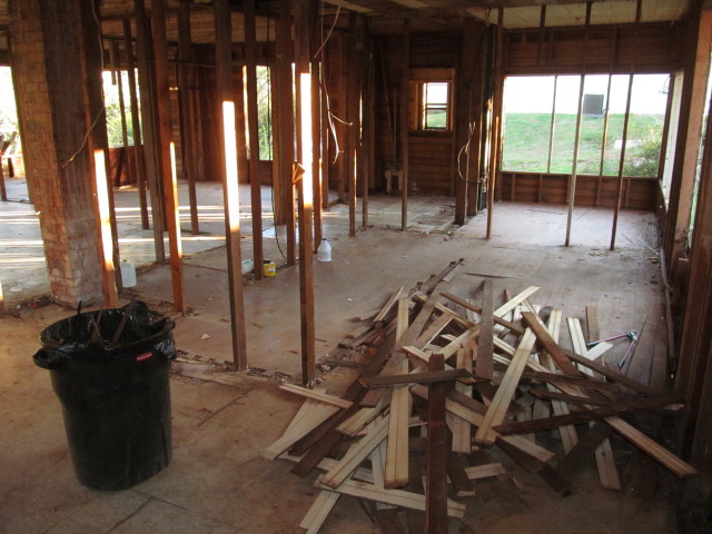 sttrips of beadboard piled up and ready for de-nailing