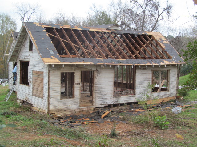 roof removed from the back of the house