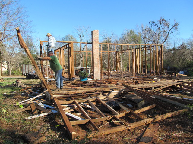 wall framing comes down