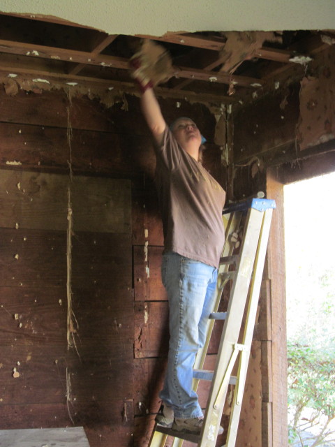 removing the drywall and wallpaper