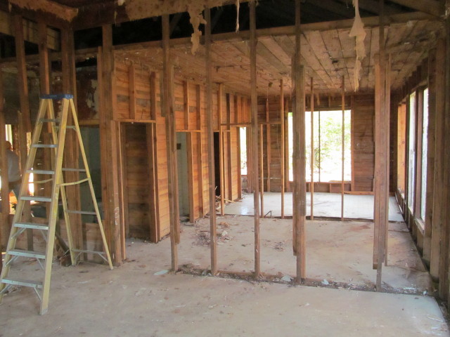 wall studs revealed at crockett house