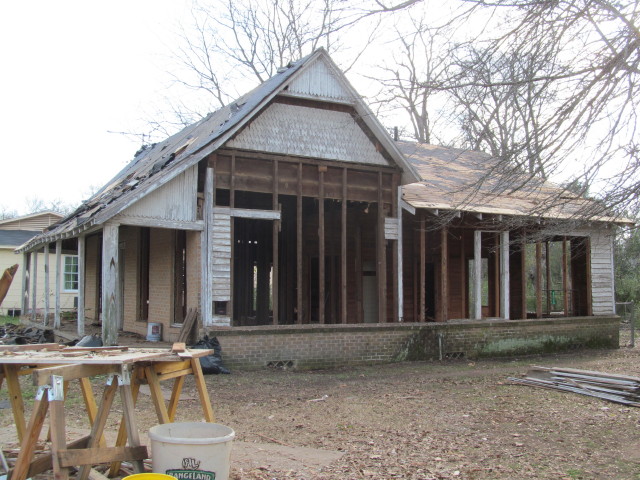 Siding removed from side of house