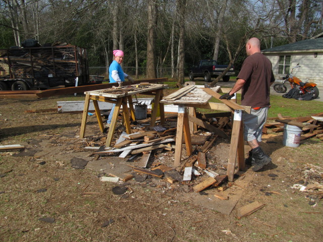 Me and Aaron de-nailing lumber - Living Vintage