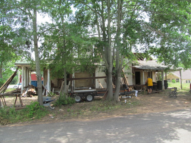 Two sawhorses set up to de-nail lumber