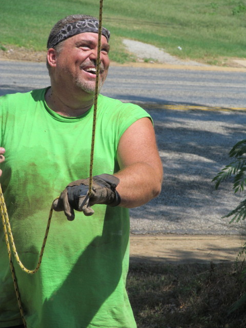 my husband, mark, having fun at our salvage job