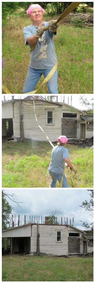 kim pulling down a gable end