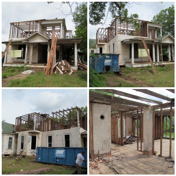 removing ceiling and wall boards and clapboard siding