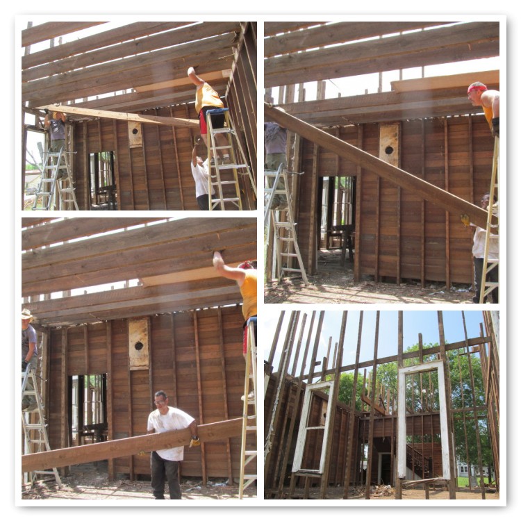 removing the beautiful dimensional floor joists from the second level of the old house