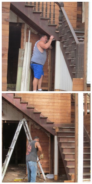 removing the stairs' handrail, ballisters, and the woodwork underneath