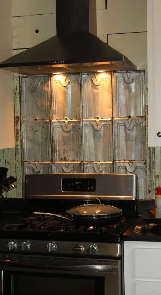 Roof tins used for kitchen backsplash_cropped