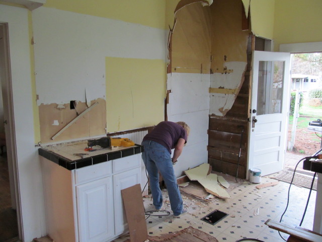 demolishing the old kitchen