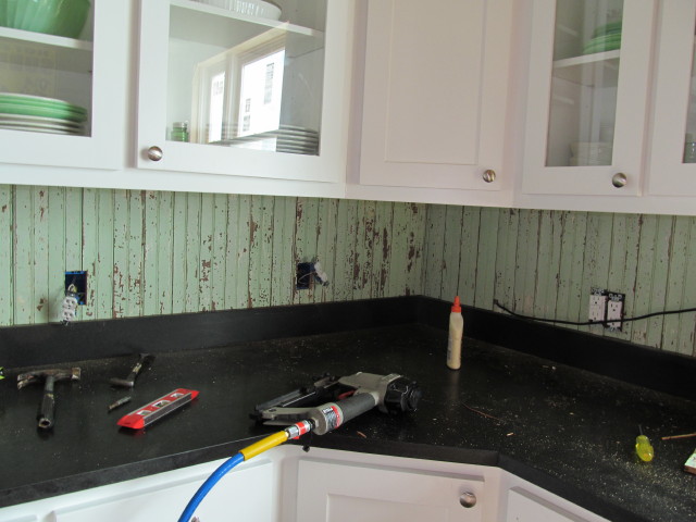 installing the beadboard backsplash