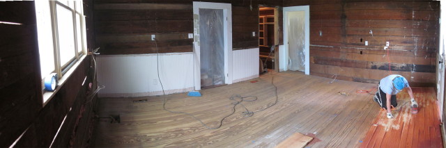 sanding the patched floor_1