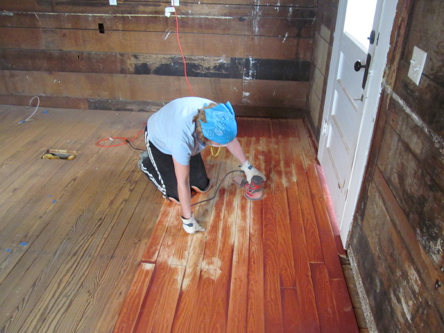 sanding the patched floors