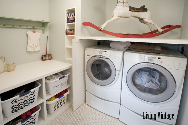 Laundry basket sorting and cubbies for displaying vintage collectibles - Living Vintage