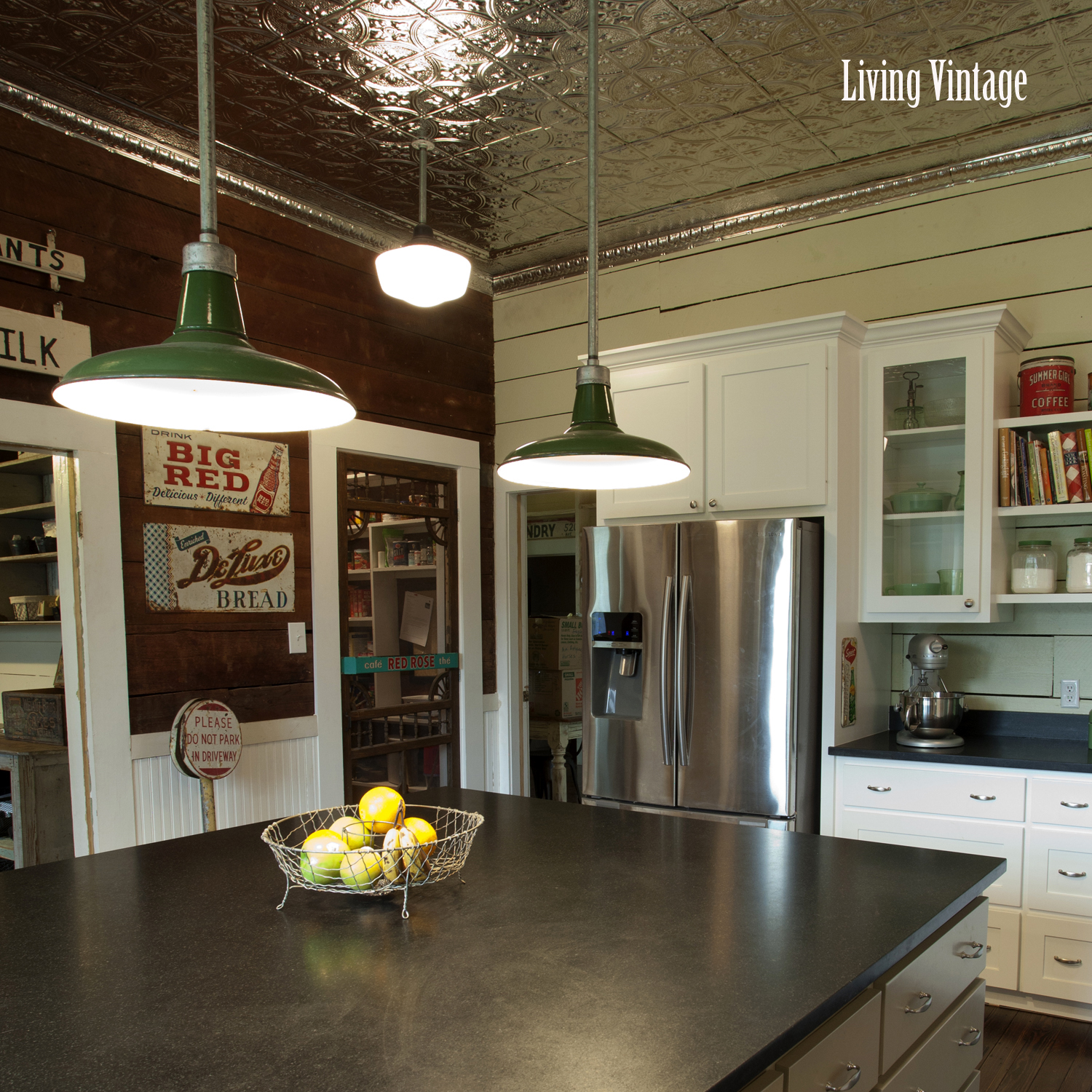 Living Vintage kitchen reveal - view towards pantry and dogtrot