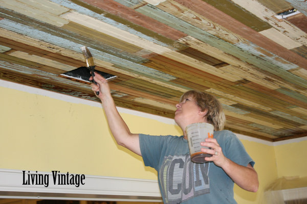 Polyurethaning the beadboard ceiling - Living Vintage