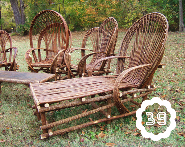 a chaise lounge and chairs made from a willow tree