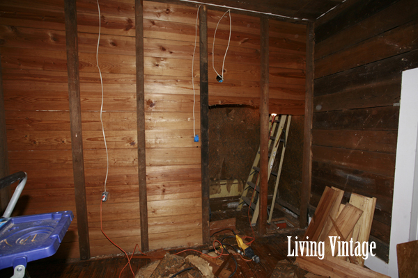 deconstructing the existing closet, moving the HVAC return, and installing new electrical outlets - Living Vintage