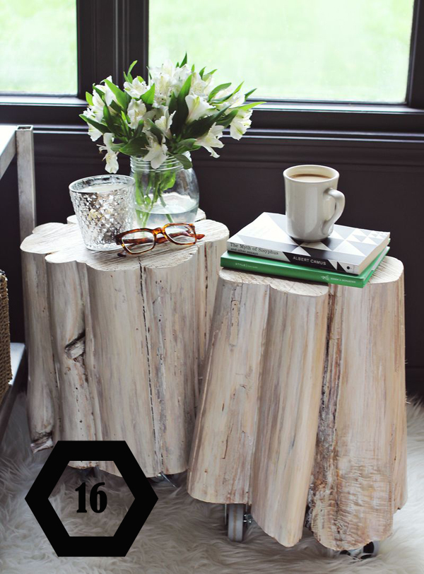 make rolling side tables from tree stumps