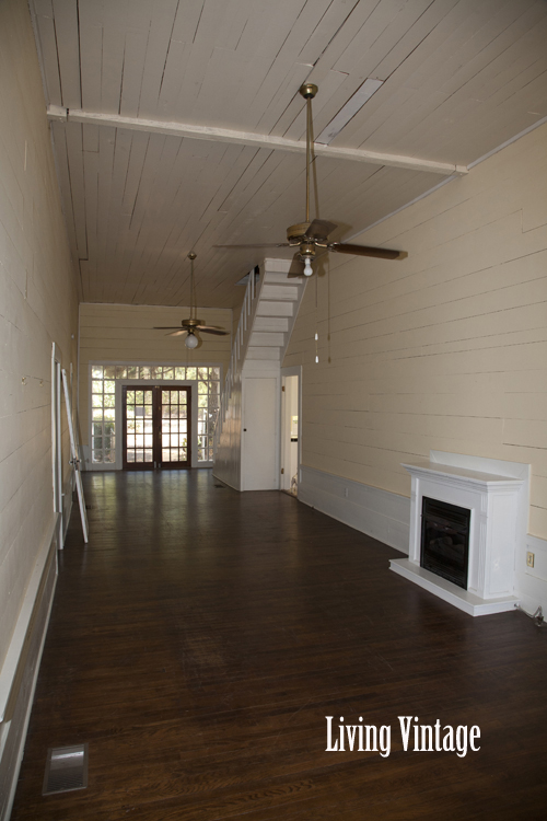 Living Vintage - our old dogtrot breezeway with its wood plank walls and ceiling