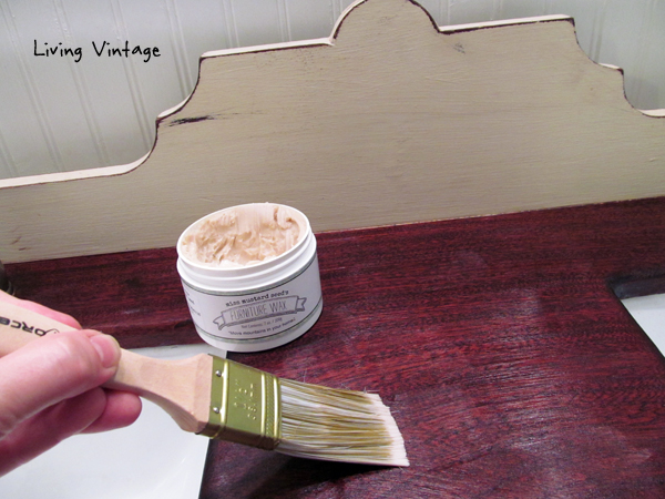 applying mms wax to the top of the bathroom vanity - Living Vintage