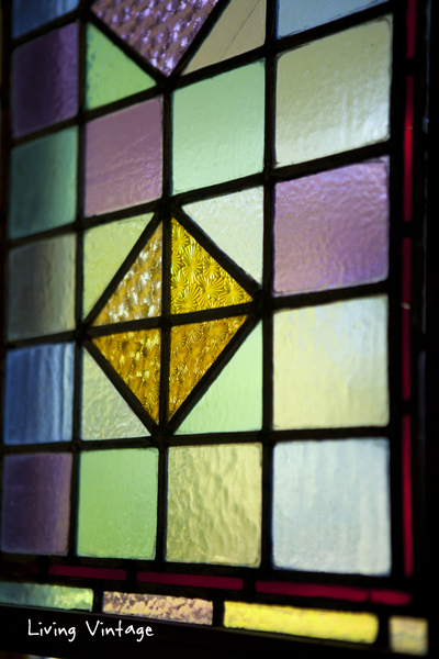 closeup of antique stained glass