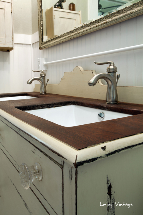 closeup of custom bathroom vanity - Living Vintage