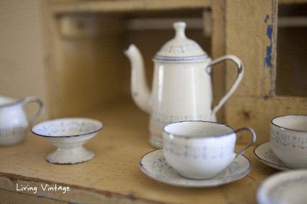 closeup of miniature enamelware - Living Vintage