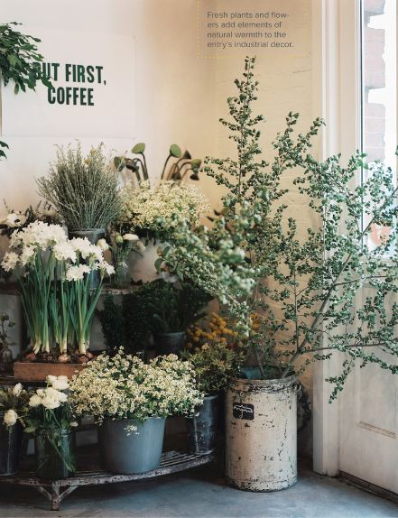love this contained profusion of flowers and the amusing coffee sign - featured on Living Vintage Friday Favorites