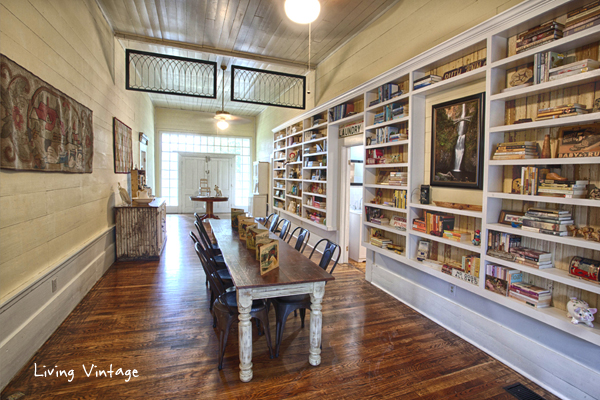 the breezeway in an old dogtrot devoted to be a home library and dining room