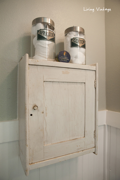 small bathroom cabinet and old apothecary jars - Living Vintage
