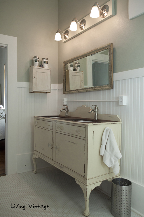 the custom bathroom vanity and vintage medicine cabinet - Living Vintage