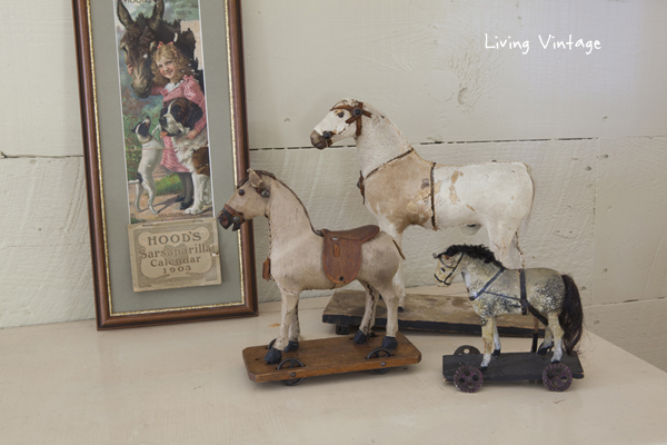 vintage calendar and horse pull toys - Living Vintage