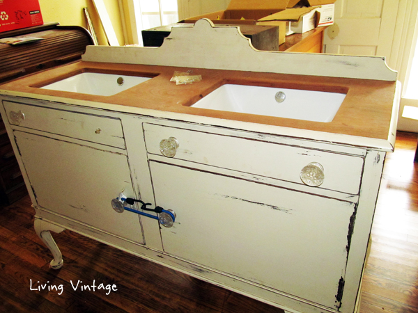 we built a custom vanity using an old buffet - Living Vintage