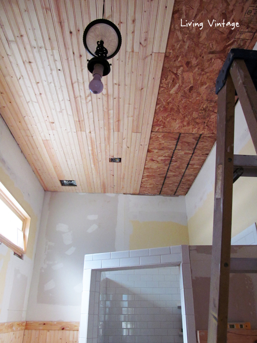 we installed new beadboard planks to the ceiling - Living Vintage