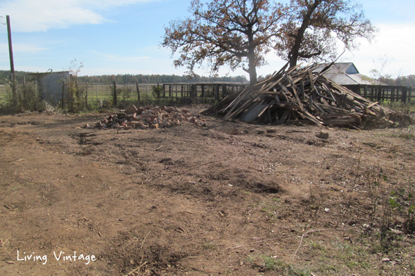 a large burn pile and a pile of brick is all that's left