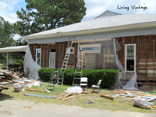 all siding removed from second side of the house