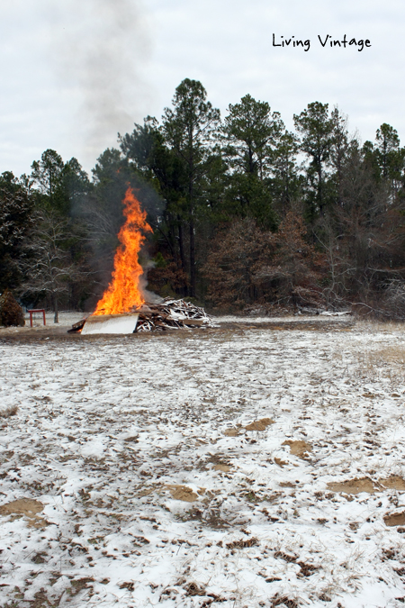 burning our wood pile - Living Vintage