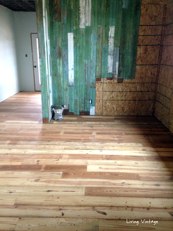 The antique reclaimed flooring and reclaimed green beadboard we sold has been installed! - Isn't it wonderful?!!!? Living Vintage