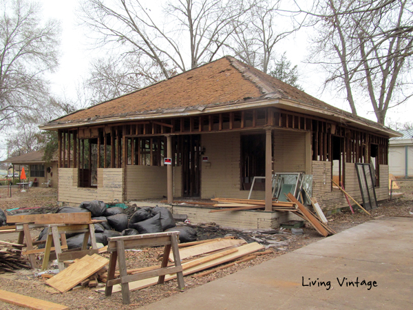 removing the siding after some of the roof weight removed - Living Vintage