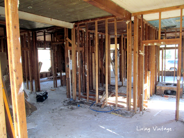 the interior of the old house after many of the interior finishes were removed - Living Vintage