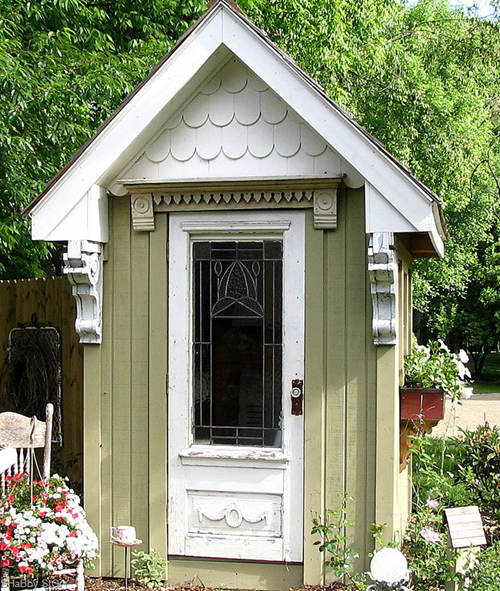 darling garden shed using vintage reclaimed architectural pieces - Friday Favorites - Living Vintage