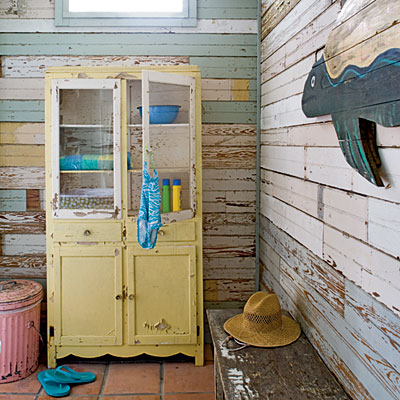 reclaimed beadboard and a sunny yellow cabinet - Friday Favorites - Living Vintage
