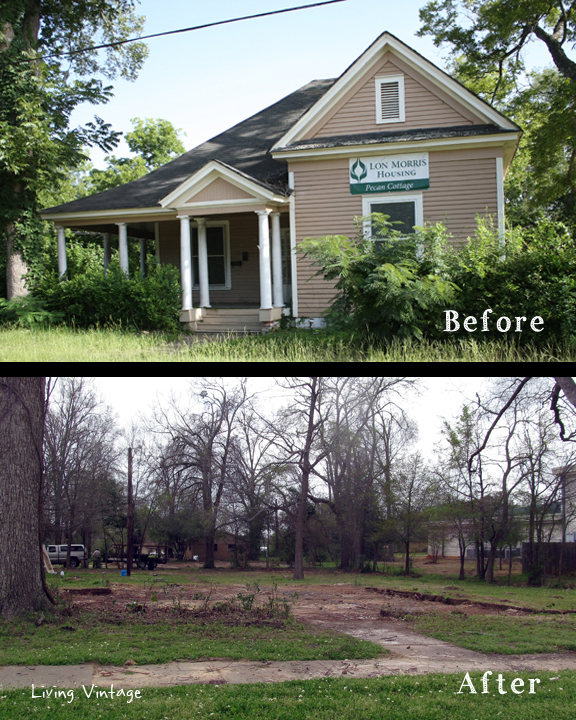 Pecan Cottage - before and after we salvaged it - Living Vintage