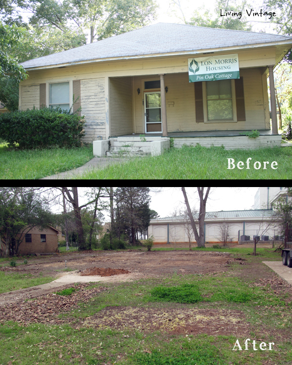 Pin Oak Cottage - before and after we salvaged it - Living Vintage