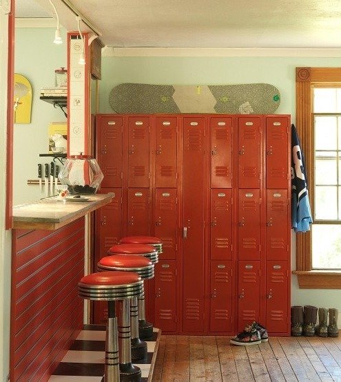 reclaimed lockers make excellent storage!