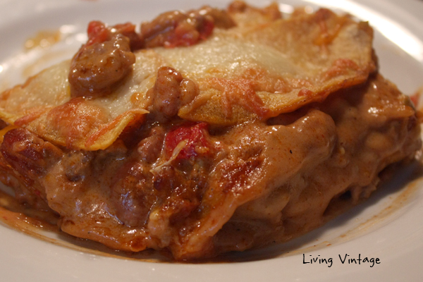 Delicious mexican lasagna.  Muy bueno!  - Living Vintage