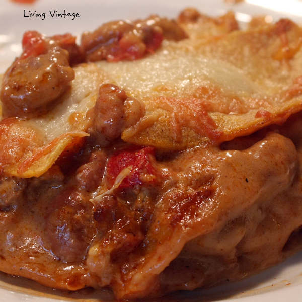 Mexican lasagna.  It's delicious!  - Living Vintage