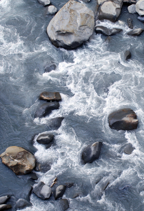 beautiful blue-grey water swirling against the rocks